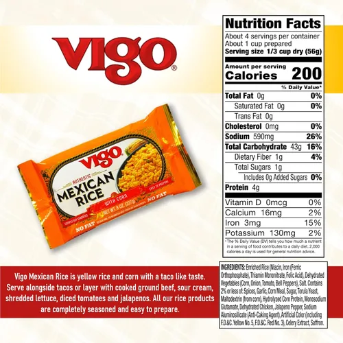 Vista 3 de Vigo Auténtico arroz mexicano con maíz, sin grasa, 8 onzas (mexicano, 8 onzas (paquete de 1))
