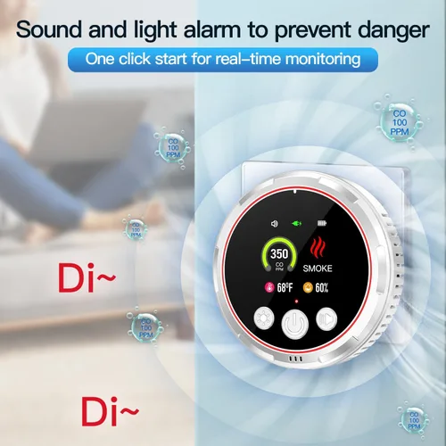 Vista 5 de Combo de detectores de humo y monóxido de carbono 4 en 1, batería de reserva integrada de 1000 mAh, alarma de 85 dB