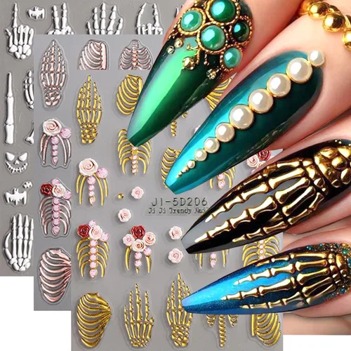 Vista 32 de 8 hojas de calcomanías de arte de uñas de conejo de Pascua, 3D, autoadhesivas, accesorios de arte de uñas, caricaturas, conejos, animales Colorido -1