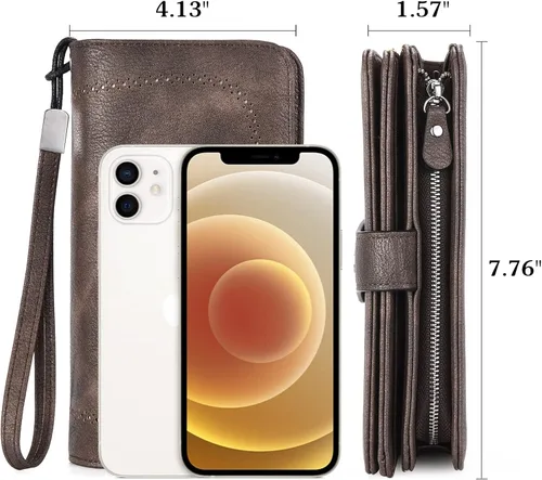 Vista 4 de BOSTANTEN Cartera de cuero genuino para mujer de gran capacidad cartera de mano con bloqueo RFID