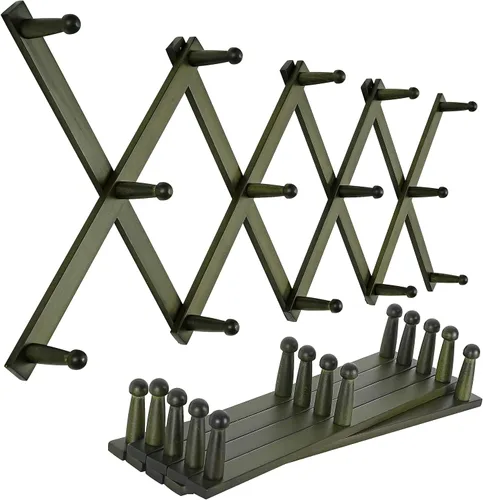 Vista 25 de SKOLOO Perchero de pared para sombreros con 14 ganchos, de madera maciza, moderno, perchero de pared expandible para abrigos, sombreros, bolsos