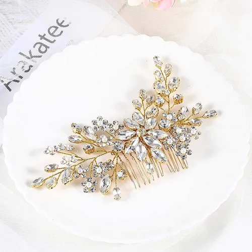 Catery Peine de pelo de boda de cristal de flores Accesorios para el cabello con perlas de novia de novia Peines laterales tocados para mujeres
