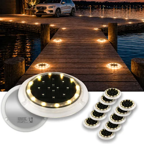 Vista 9 de SHONELIGHTING Luces solares para muelle impermeables para exteriores, disco plano de perfil bajo LED para cubierta, entrada, suelo y camino
