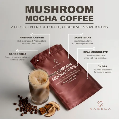 Vista 3 de Nabela Café orgánico moca de hongos Café tostado instantáneo Café árabe colombiano + chocolate + melena de león, chaga, ganoderma Enfoque
