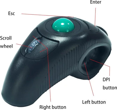 Vista 3 de YUMQUA Mouse de mano para dedos, mouse de trackball inalámbrico, 2.4 GHz USB inalámbrico con bola rodante, ratones de aire de mano, ratones
