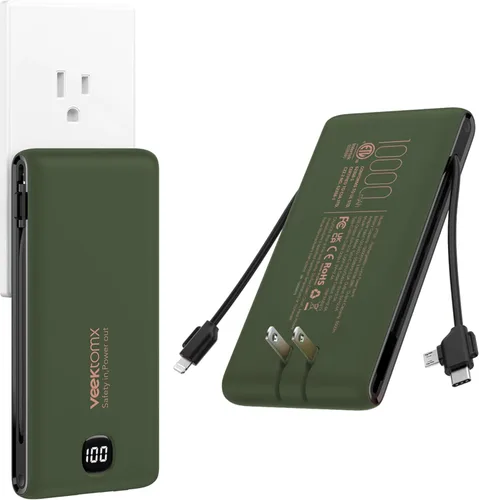 Vista 12 de VEEKTOMX Cargador portátil con cables integrados de 10000 mAh, batería externa USB C delgada de carga rápida esencial para viajes, compatible