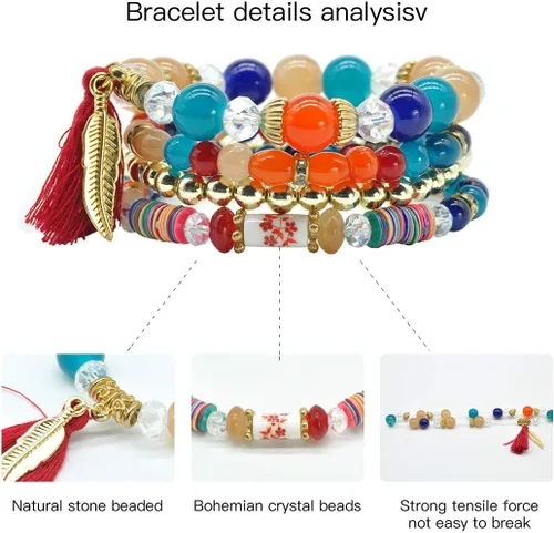 Vista 3 de VONRU - Conjuntos de pulseras bohemias para mujer, 6 juegos de pulseras elásticas apilables multicolor, estilo hippie, joyas finas