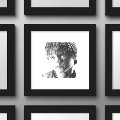 Vista 2 de Trends International Gallery Pops Star Wars: Saga - Young Anakin Skywalker - Arte de pared, versión enmarcada negra, 12 x 12 pulgadas