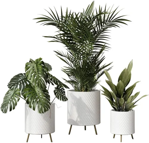 Vista 11 de EverNest Claire - Maceta blanca neutra de panal con soporte Nyra, macetas de interior, SelectBase, estilo bohemio moderno de mediados de siglo