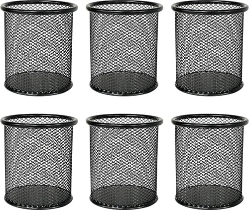 sencoo Paquete de 6 soportes para lápices de malla, soporte de metal para escritorio, oficina, organizador de bolígrafos, color negro