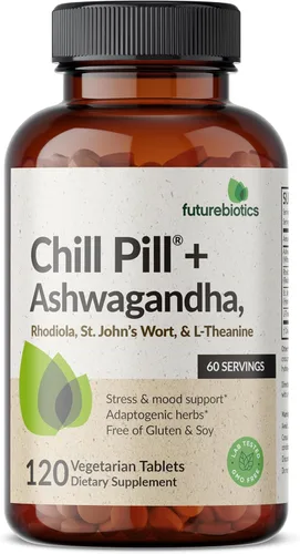 Vista 3 de Futurebiotics Chill Pill + Ashwagandha, Rhodiola, hierba de San Juan y L-teanina, sin OMG, 120 tabletas vegetarianas