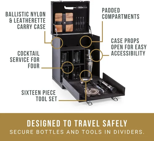 Vista 6 de Picnic TIME Hamilton Bartender Kit, Portable Bar Case with Cocktail Shaker Set, Professional Mixology Bartender Kit Stand, Cocktail Shaker Set with