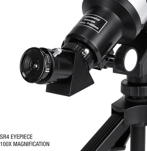 Vista 7 de BARSKA Starwatcher telescopio refractor de 400 x 70 mm con trípode de mesa y funda de transporte