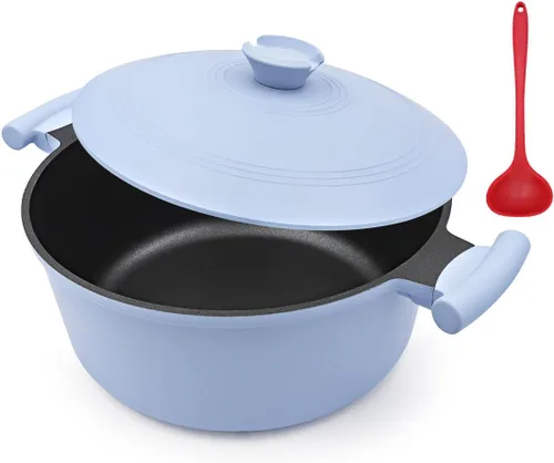 Olla de horno holandés ligera de 4.5 cuartos de galón con tapa, horno holandés de aluminio antiadherente, olla de cocina para estofados y freír,