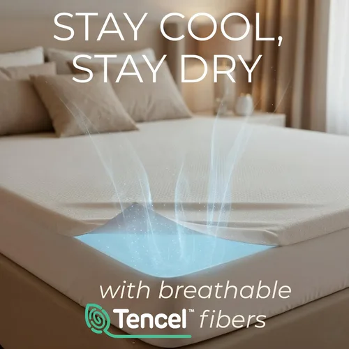 Vista 3 de Protector de colchón prémium tamaño Queen Funda Tencel 100% impermeable Protector de colchón refrescante y transpirable con bolsillo profundo