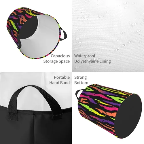 Vista 4 de Cesta de lavandería a rayas de arco iris, impermeable, con personalidad a la moda, cesta grande plegable para lavandería, cesta de almacenamiento