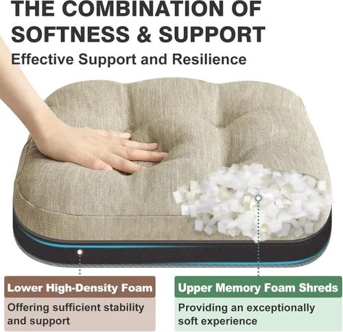 Vista 3 de Shinnwa - Juego de 4 cojines para silla de comedor, cojines de silla de cocina de espuma viscoelástica de doble capa, cojines de asiento con diseño