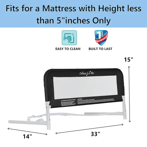 Vista 4 de Dream On Me Riel de cama ajustable de malla ligera con tela de malla transpirable en negro, 2 unidades (paquete de 1)