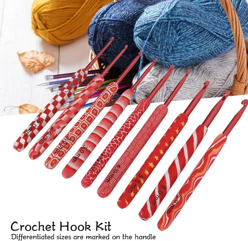 Vista 5 de Juego de 9 ganchos de ganchillo, agujas de ganchillo de mango suave, herramientas de tejido de hilo para bricolaje, 0.079 in, 0.098 in, 0.118 in