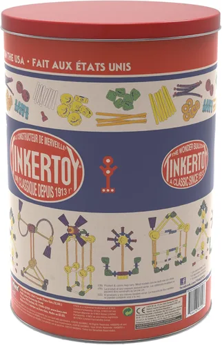 Vista 4 de Tinkertoy - Lata de construcción retro - 100 piezas - Juguete de construcción nostálgico y coleccionable, ideal para niños, niñas, niños pequeños