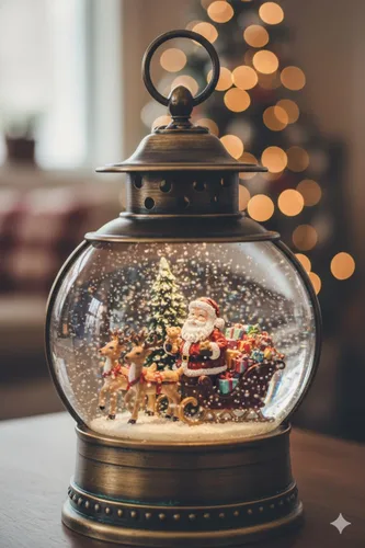 Vista 2 de Regency International Globo de agua de Papá Noel y mascotas iluminado con pilas de 10 pulgadas