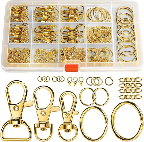 LEOBRO Kit de fabricación de llaveros, 265 piezas de clips y llaveros, cierres de cangrejo de langosta de metal y anillos de llavero, llaveros a