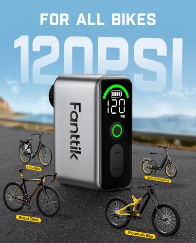 Vista 7 de Fanttik X10 Ace Tiny Mini bomba eléctrica para bicicleta, bomba de aire compacta de 120 PSI con válvula Presta y Schrader, bomba eléctrica