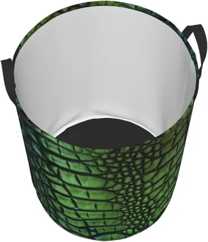 Vista 3 de Cesto circular con estampado de piel de cocodrilo, impermeable, organizador de almacenamiento, cesta de lavandería con asas para ropa, juguetes
