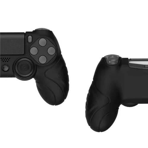 Vista 9 de PlayVital Guardian Edition Black Ergonomic Soft Anti-Slip Controller Silicone Case Cover for ps4, Rubber Protector Skin with Joystick Caps for ps4