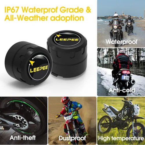 Vista 3 de leepee Sistema de monitoreo de presión de neumáticos de motocicleta, alarma de presión y temperatura de neumáticos, TPMS inalámbrico