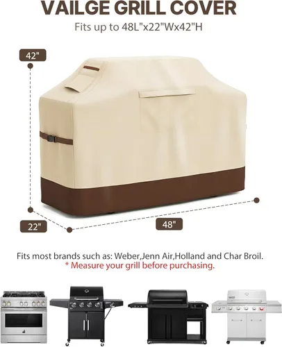 Vista 2 de Vailge Funda para parrilla al aire libre, cubierta impermeable de 48 pulgadas, cubierta de parrilla de gas resistente 600D, resistente a los rayos