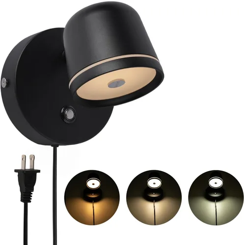 Vista 8 de Aisilan Lámpara de pared LED con enchufe con control de atenuación táctil. Lámpara de pared ajustable con ángulo montado en la pared, antirreflejos