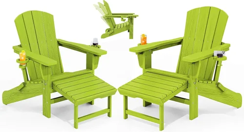 Vista 51 de KINGYES Silla Adirondack plegable ajustable con otomana, silla reclinable Adirondack HDPE con reposapiés, Apple