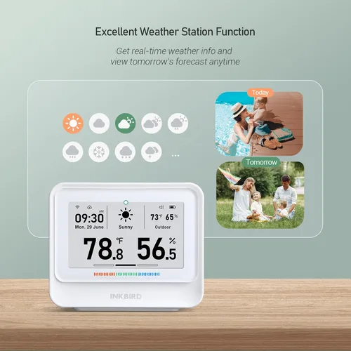Vista 6 de INKBIRD Termómetro higrómetro WiFi, sensor de temperatura y humedad con estación meteorológica, IBS-TH5 9 en 1 con pantalla de tinta electrónica, 2