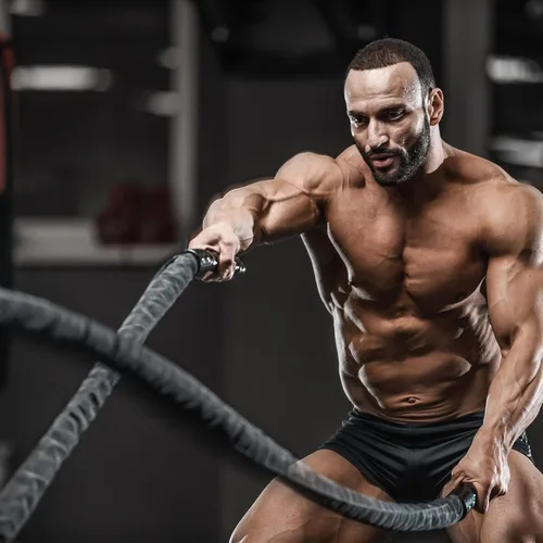 Vista 2 de Cuerdas de batalla negras para entrenamiento de 1 pulgada, cuerda de batalla para gimnasio en casa, cuerdas de ejercicio de 30 pies para entrenar