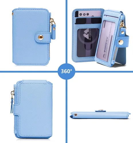 Vista 83 de Cartera con llavero, tarjetero con bloqueo RFID de piel, funda para tarjetas de crédito con cremallera para mujer