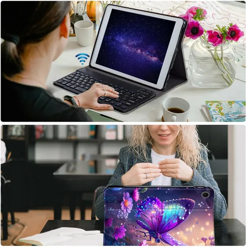 Vista 5 de Funda para Samsung Galaxy Tab A8 10.5 con teclado, teclado Bluetooth inalámbrico desmontable y funda delgada con soporte plegable para Galaxy Tab A8