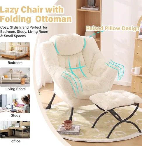 Vista 91 de Silla Lazy con otomana, silla moderna con reposapiés plegable, silla de acento de salón, cómoda silla de lectura para dormitorio, estudio, sala