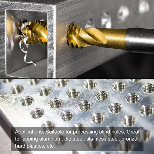 Vista 5 de uxcell Grifo roscado de flauta espiral 4-40 UNC, HSS (acero de alta velocidad) chapado en titanio rosca 3 flautas herramienta de roscado H2