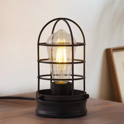 Cerdeco Lámpara de mesa industrial pequeña, luz de escritorio vintage negra
