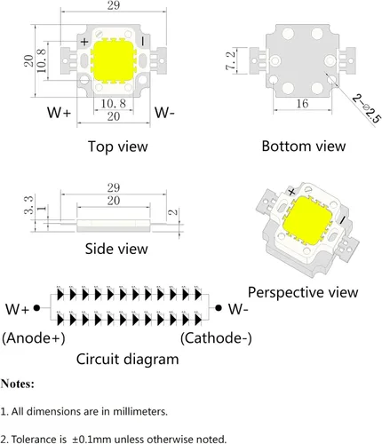 Vista 3 de Chip LED de alta potencia de 10 W, componentes de emisor de luz blanca súper brillante, lámpara de repuesto de diodo, luz de bricolaje
