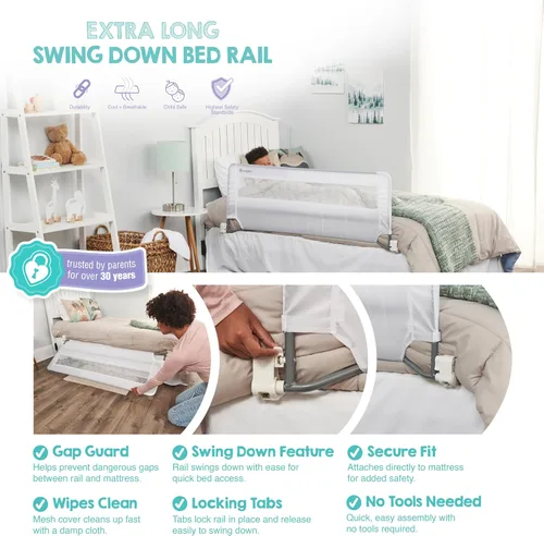 Vista 3 de Regalo - Baranda abatible extralarga para cama, de 54 pulgadas, con sistema de seguridad reforzado de anclaje
