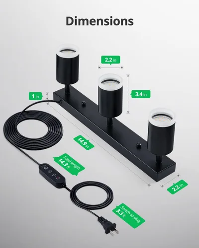 Vista 8 de Bojim Iluminación de riel de techo enchufable con cable de alimentación de 14.3 pies para cocina, foco LED regulable montado en la pared para sala