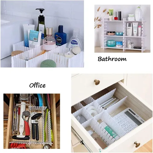 Vista 3 de OJYUDD 12PCS DIY Plastic Grid Drawer Dividers,White Adjustable Sock Underwear Dresser Drawer Organizers Divider for Stationary Storage