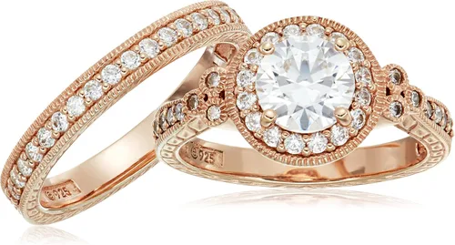 Vista 3 de Tienda Collection Anillo redondo de plata de ley chapada en oro rosa con circonita cúbica con elementos infinitos, talla 7
