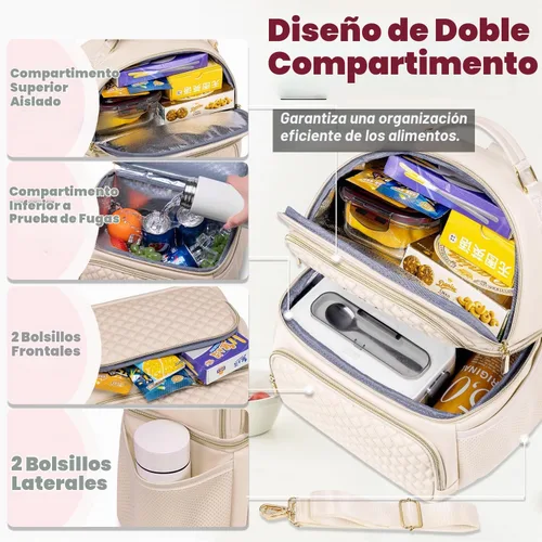 Vista 2 de Weitars - Bolsa de almuerzo para mujeres, lonchera de doble compartimento para mujeres, bolsa de almuerzo extragrande para el trabajo, bolsa térmica