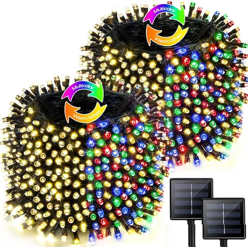 Vista 17 de Albelt - Paquete de 2 tiras de luces solares LED de 85 pies, 480 luces LED para exteriores, cable verde impermeable, 8 modos de iluminación, luces