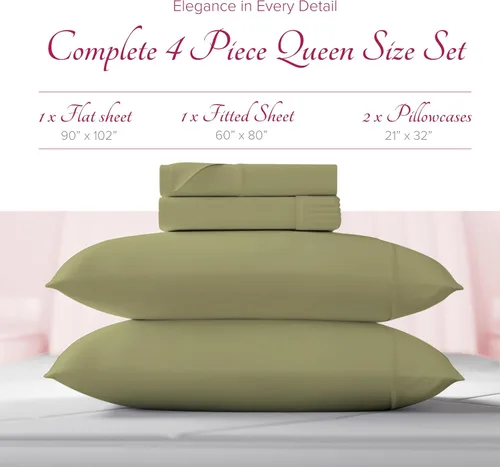 Vista 52 de Carressa Linen Juego de sábanas 100% algodón egipcio, sábanas de lujo de 1200 hilos de algodón egipcio tamaño Queen (4 piezas, beige), suave como