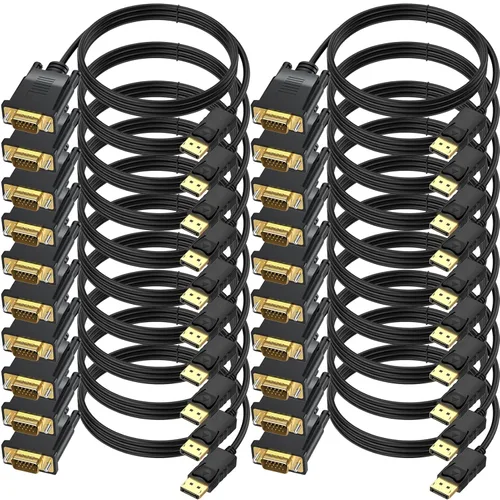Vista 10 de Cable DisplayPort a VGA de 6 pies, paquete de 2 puertos de pantalla DP a VGA, cable adaptador macho a macho de video HD 1080P para computadora