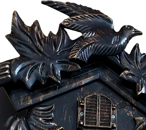 Vista 4 de WALPLUS Reloj de pared de cuco clásico con chime negro, reloj de pájaro colgante, decoración del hogar, reloj de Navidad, regalos